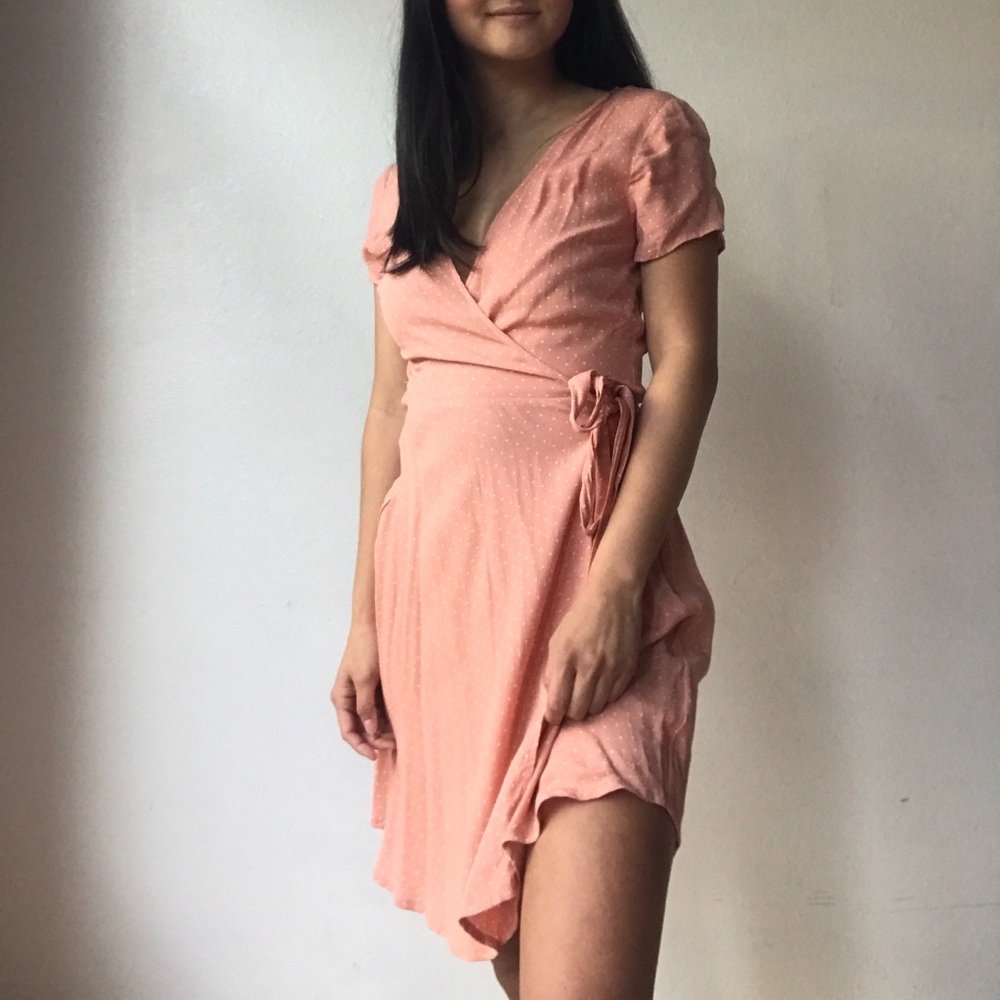 SOLD Forever21 light coral, polka dot, wrap dress